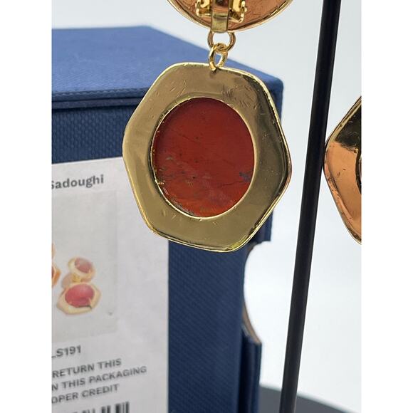 Lele Sadoughi Geo Bezel Red Harvest Jewel Drop Gold Plated Clip Runway Earring - Picture 10 of 16